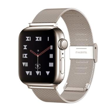 Imagem de MAIRUI Pulseira de relógio de aço inoxidável compatível com Apple Watch série Ultra/Ultra2/SE/9/8/7/6/5/4/3/2/1 de 41 mm/40 mm/38 mm