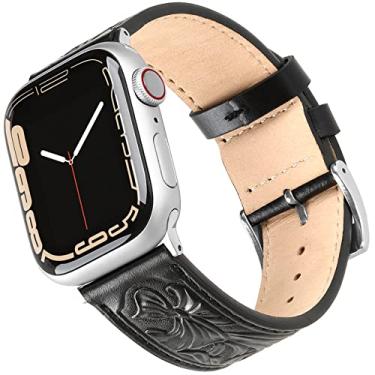 Imagem de Falandi Para Apple Watch Pulseira Couro Preto 40 mm, Couro Retrô Ocidental Clássico Substituição Pulseira de Relógio Inteligente para iWatch Masculino Feminino Série 7 SE 6 5 4 3 2 1 40 mm