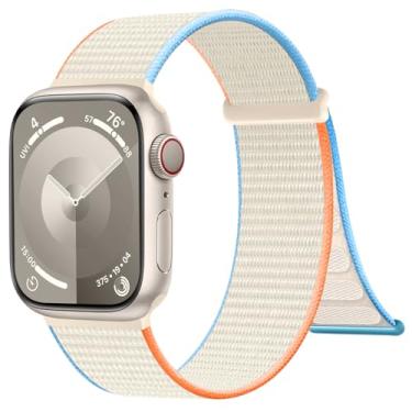 Imagem de IMIVIO Pulseiras esportivas de nylon compatíveis com relógio Apple 40 mm, 44 mm, 45 mm, 38 mm, 41 mm, 42 mm, 46 mm e 49 mm, para Apple Watch séries 11/10/9/8/7/6 SE/Ultra 3 2 1 (bege)