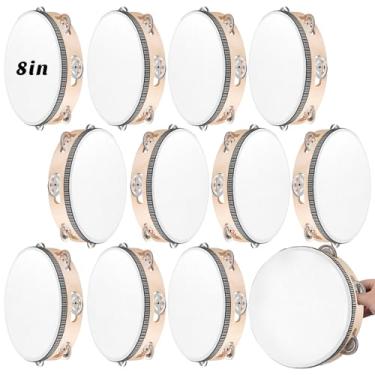 Imagem de Lukmaa Tambor de pandeiro de casamento para adultos, presente de percussão manual, madeira, metal, jingles, instrumento de bateria educacional musical para jogos de festa de casamento na igreja