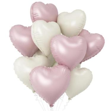 Imagem de Balões em Formato de Coração Rosa e Branco GRESATEK - 18 Polegadas (10