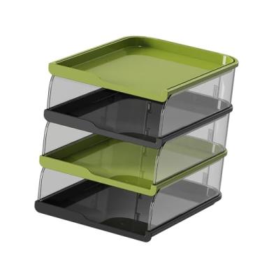 Imagem de KiBcsLic Bandeja de papel organizador de arquivos de mesa para mesa de manutenção de documentador de documentos para a sala de estar para salas de estar com, Preto Verde, 4 Níveis