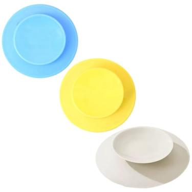 Imagem de Ventosas de utensílios de mesa de 3 peças, almofada de fixação dupla face para prato de tigela, bandeja de ventosa de descanso de utensílios portátil (amarelo, branco, azul escuro)
