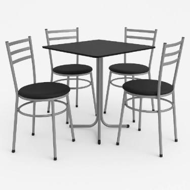 Imagem de Mesa de Jantar Quadrada 70cm Preta Com 4 Cadeiras Estofada Cinza - Lam