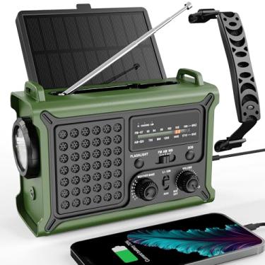 Imagem de Rádio meteorológico de emergência com energia solar e manivela – AM/FM/NOAA, lanterna de LED, luz de leitura, carregamento USB e SOS – Equipamento de sobrevivência para quedas de energia e tempestades