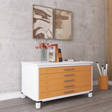 Imagem de Mapoteca Mont 5 Gavetas 71,3cm X 120,4cm Aço Branco/Laranja Picasso