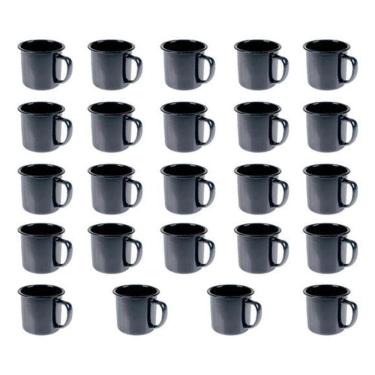 Imagem de Caneca Esmaltada Retro 350Ml Preta Vintage Jogo 24 Peças