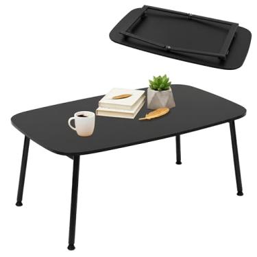 Imagem de Mesa de centro dobrável, mesa de chão portátil para sentar no chão, mesa de centro moderna de meados do século, mesa de chão dobrável para sala de estar, 81 cm C x 40 cm L, preta