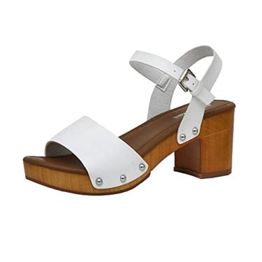 Imagem de Cushionaire Sandália feminina de madeira sintética Sloan + palmilha de espuma viscoelástica e tecnologia LiteSole – larguras disponíveis, Branco, 7.5 Wide
