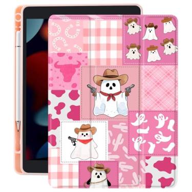 Imagem de CozyNestCY Ghost Cowgirl Capa de Halloween para iPad 10,9 polegadas 10º Estética Patchwork Capa elegante com parte traseira transparente transparente automática hibernar/despertar à prova de choque