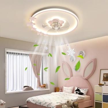 Imagem de Ventiladores de teto infantis com lâmpadas de 3 cores reguláveis com controle remoto Quarto interno silencioso Ventilador pequeno de 6 velocidades Luzes de teto com temporizador Sala de jant