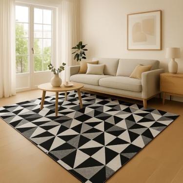 Imagem de Tapete de Sala Jacquard Antiderrapante - Estampa Geométrica para Quarto e Escritório (Preto,4,00x2,00)