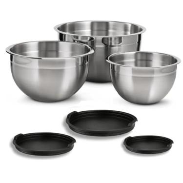 Imagem de Conjunto de Tigelas de Aço Inox com Tampa – 3 Peças – Bowls para Mistura, Armazenamento e Cozinha