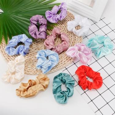 Imagem de 12 peças elásticos elásticos de seda de cetim para mulheres, faixas de cabelo, cordas macias, suportes de rabo de cavalo, acessórios de cabelo, 14