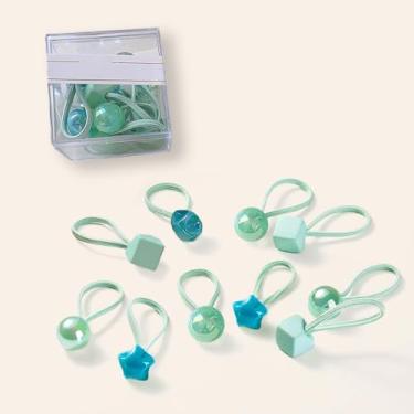 Imagem de Faixa de cabelo quadrada, círculo, pentagrama, faixa de cabelo de alta elasticidade, conjunto de 10, verde