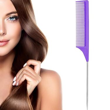 Imagem de Pente profissional de cauda de rato - pente de cauda de metal de dente fino para corte de cabelo e estilo de precisão