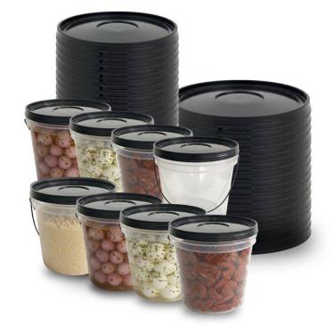 Imagem de Balde Com Tampa Preta Ideal Para Produtos Naturais - 7 Pçs