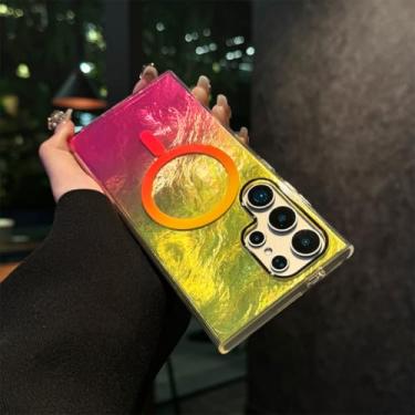 Imagem de Capa Aurora Gradiente para Samsung Galaxy S25 Ultra S24 S22 Plus S23 FE com Laser Magnético e Contraste Colorido (para Samsung S24 FE/Amarelo-Vermelho)