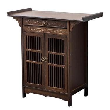 Imagem de Mesa de altar de meditação de bambu com armazenamento, armário pessoal de nicho de Buda, mesa de oração de 100 cm para sala de estar, decoração de casa elegante para mindfulness e meditação