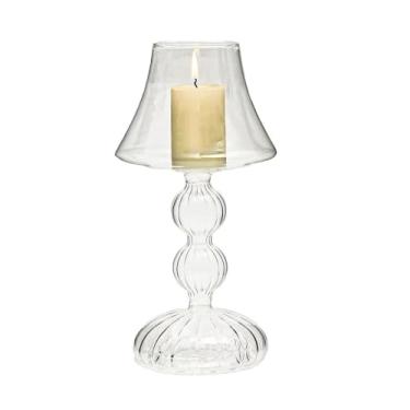 Imagem de CFGH6FDF Castiçal de vidro transparente leve luxo decoração de mesa para casa adereços de tiro de casamento castiçal suporte à luz de velas