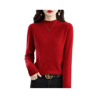 Imagem de Suéter Feminino De Lã Merino E Cashmere Com Gola Alta, Manga Longa, Qu