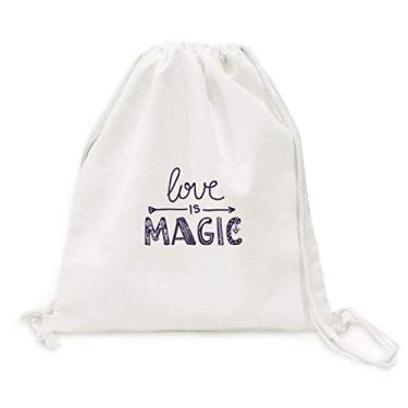 Imagem de Mochila Love Is Magic estilo citação fofa bolsa de lona com cordão para compras viagem