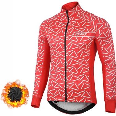 Imagem de Sparx Jaqueta de ciclismo térmica softshell à prova de vento jaqueta de inverno para bicicleta, Vermelho e branco, 3G