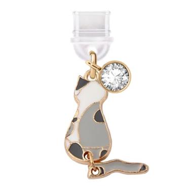 Imagem de ELISE & FONDA TP355 Tipo-C porta de carregamento USB plugue antipoeira pequeno gato gatinho pingente de telefone celular para iPhone 15 e Samsung/OnePlus/Xiaomi/oppo telefones Android (cinza),