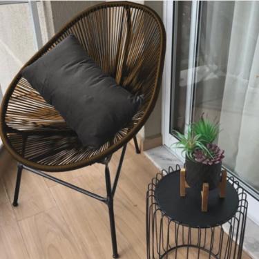 Imagem de Poltrona Cadeira Acapulco Sala Jardim Varanda Marrom Com Almofada Quadrada Corino Cinza - Ahazzo Móveis