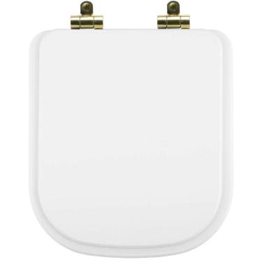 Imagem de Tampa De Vaso Poliéster Com Amortecedor Piano Branco Para Bacia Deca Com Ferragem Dourada