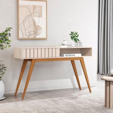 Imagem de Aparador Ripado Açaí Com 1 Gaveta 136cm Offwhite