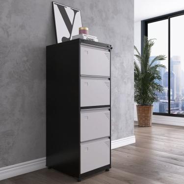 Imagem de Gaveteiro Arquivo De Aço 4 Gavetas 136,2x47x57 Cm Preto/cinza