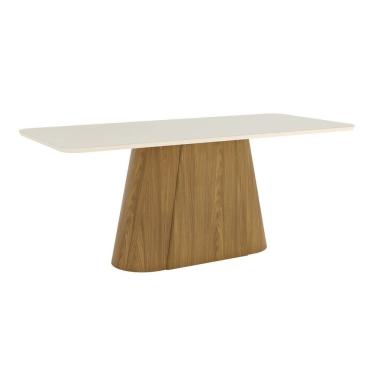 Imagem de Mesa Olívia Para 8 Lugares Tampo 200cm Com Vidro Canto Arredondado Nature/off White