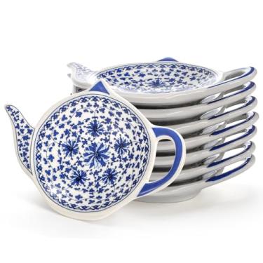 Imagem de Elsjoy Conjunto de 8 suportes de saquinho de chá em forma de bule para saquinho de chá usado, porta-copos de saquinho de chá de cerâmica de porcelana floral saquinho de chá pires, descanso de colher