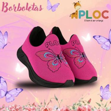 Imagem de Tênis infantil Ploc Borboletas - Jogging Menina Anatômico, Pink, 24