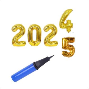 Imagem de Kit Balão Bexiga Metalizado 2025 Dourado Ano Novo Reveillon - Solider