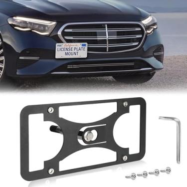 Imagem de Moldura frontal sem furadeira compatível com Mercedes-Benz E Class 2017-2023 Suporte de suporte de gancho de reboque para placa de carro antifurto Capas de etiqueta de carro à prova de ferrugem