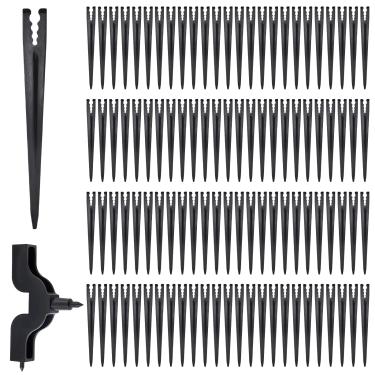 Imagem de LEONTOOL 100 peças de estacas de suporte de irrigação por gotejamento e 1 peça de peças de irrigação por gotejamento para tubo de gotejamento de 1/4 polegada, ideal para sistemas de irrigação de