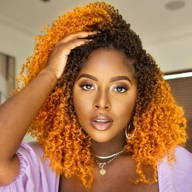 Imagem de GIX Cabelo de crochê Yanky Twist - 25,4 cm (30 fios/peças) Ombre Gengibre Laranja Pré-torcida Fofo Primavera Mini Twist Curto Bob Passion Twist, Tranças de Crochê Trança de Cabelo (25 cm, OT2/Gengibre