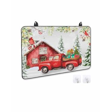 Imagem de Capa de fogão para fogão elétrico, celeiro de caminhão vermelho vintage de Natal e árvores de Natal, cobertura superior de fogão para tampo de vidro, tapete de borracha resistente ao calor, capa de
