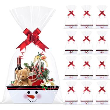 Imagem de Conjunto de 12 cestas de presente de Natal, 38 peças, a granel com sacos de celofane e fitas de laços, caixa de presente de papelão de Natal vazia branca para decorações de Natal, férias, casamentos