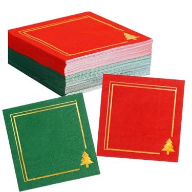 Imagem de Guardanapos de Natal dourados descartáveis - 50 PK guardanapos de coquetel de papel de Natal guardanapos de 3 camadas guardanapos de festa guardanapos de bebidas engraçados para decorações de Natal