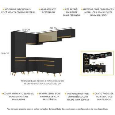 Imagem de Cozinha Completa De Canto Mp2052 Com Armário E Balcão Preta - MULTIMOV