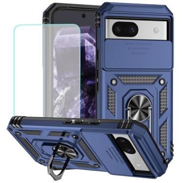 Imagem de Vokuha Capa para Pixel 8A, capa para Google 8A com protetor de tela de vidro temperado e capa de câmera deslizante, anel giratório de 360°, capa magnética para Google Pixel 8A azul
