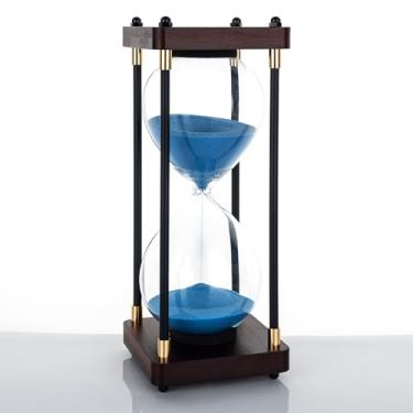 Imagem de Temporizador de ampulheta de areia grande, temporizador de areia de madeira vintage de 60 minutos, relógio de areia de vidro com tampas de madeira, temporizadores de areia para jogos, sala de aula