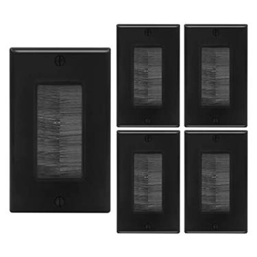 Imagem de VCE Placa de parede de escova única passagem de cabo para fios, alça de acesso de cabo de entrada único, tomada de parede para HDTV, sistemas de home theater - preto (pacote com 5)