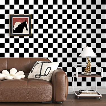 Imagem de Skyblur Papel de parede quadriculado preto e branco descasque e cole papel de contato quadriculado autoadesivo quadriculado papel de parede geométrico treliça decorativa papel de contato para gavetas