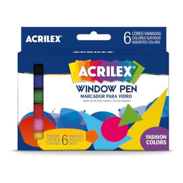 Imagem de Kit Marcadores para Vidro Acrilex Window Pen 6 Cores – Canetas Para Vidro, Espelho, Janelas e Superfícies Lisas com Tinta à Base de Água Removível