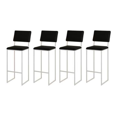 Imagem de Kit 4 Banquetas Com Encosto Industrial E Moderna Nina Branco E Corino Preto