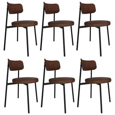 Imagem de Cadeira De Jantar Estofada Kit 6 Nyka M25 Sintético Marrom - Mpozenato